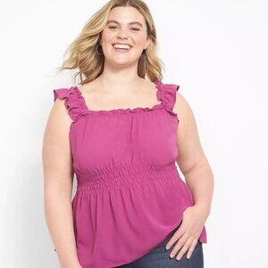 Lane Bryant Sleeveless Ruffle Fitted Square-Neck Smocked Cami Top Size 16